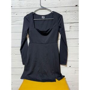 HYZ Black Long Sleeve Exercise Dress with Built-in Shorts Square Neck Size S
